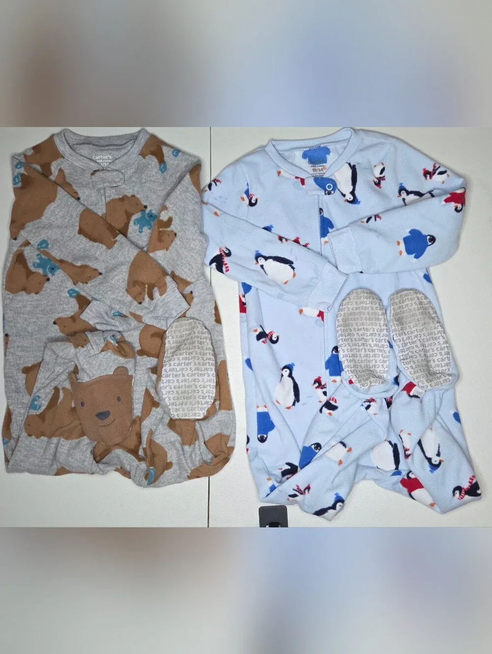 Carter’s 3T Footie Pajamas Lot of 4 Boys Fleece Sleepers Bears Penguins